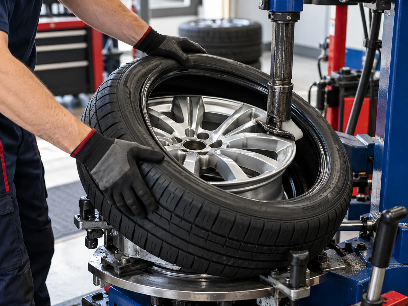 AI illustration of tyre fitting equipment and a car wheel